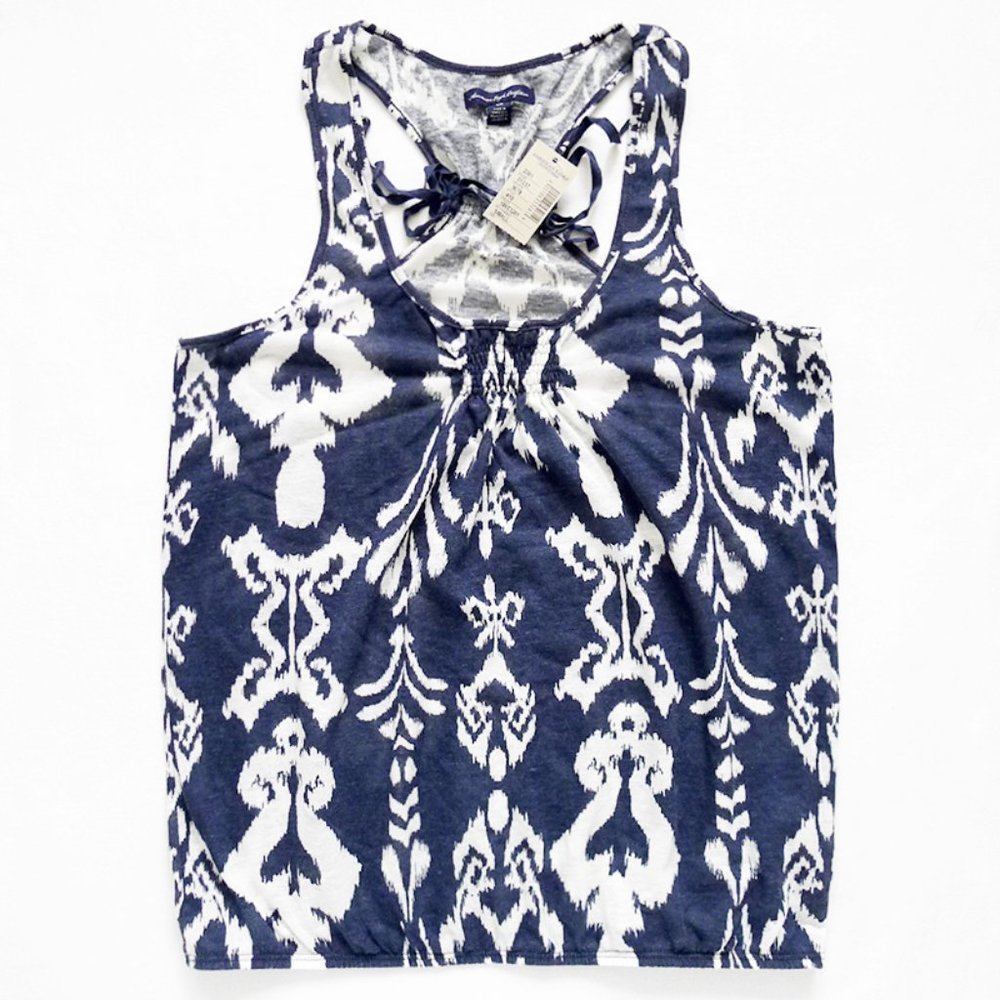 NEW WITH TAG AMERICAN EAGLE Printed Racer Back Linen Blend Tank Top Small